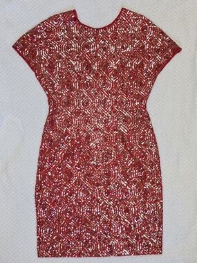 Carmen Marc Valvo 96% Cotton Red Sequin Mini Dress - Vintage